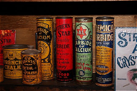 CALCIUM CARBIDE TINS - click to enlarge